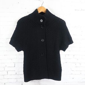 BANANA REPUBLIC BLACK SHORT SLEEVE BUTTON DOWN MERINO WOOL CARDIGAN SWEATER NWOT